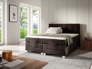 Miniaturka 12 - Szare łóżko elektryczne z drewnianą ramą i tapicerką