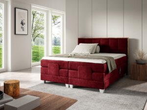 Miniaturka 13 - Łóżko elektryczne bordowe z drewnianą ramą nowoczesne