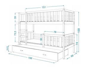 Miniaturka 8 - Łóżko piętrowe wymiary 198x86x158 cm rysunek techniczny