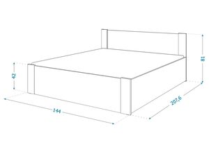 Miniaturka 18 - Łóżko 140 cm wymiary 144x207 cm rysunek techniczny