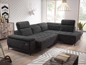 Miniaturka 12 - Narożnik grafitowy z funkcją relaksu w aranżacji salonu skandynawskim