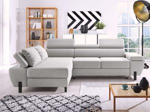 Miniaturka 20 - Szary narożnik tapicerowany z poduszkami w skandynawskim salonie