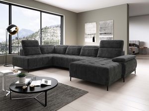 Miniaturka 11 - Narożnik grafitowy w kształcie U w nowoczesnym salonie z górskim widokiem