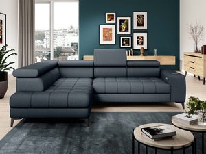 Miniaturka 16 - Grafitowy narożnik tapicerowany z szezlongiem w nowoczesnym salonie