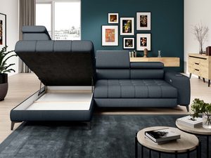 Miniaturka 23 - Narożnik tapicerowany grafitowy z otwartym pojemnikiem w salonie