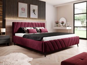 Miniaturka 2 - Bordowe łóżko welurowe z wysokim zagłówkiem elegancka sypialnia