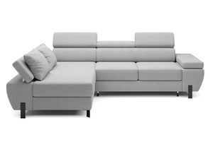 Miniaturka 3 - Szary narożnik tapicerowany z regulowanymi zagłówkami widok frontalny