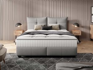 Miniaturka 9 - Łóżko kontynentalne szare z podwójnym zagłówkiem w aranżacji sypialni