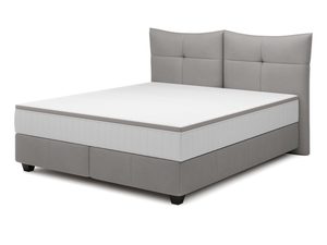 Miniaturka 1 - Łóżko kontynentalne szare z podwójnym zagłówkiem perspektywa boczna