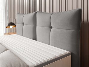 Miniaturka 7 - Szare łóżko detal segmentowanego zagłówka pikowanego zbliżenie
