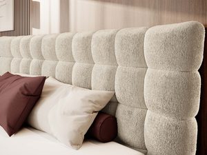 Miniaturka 5 - Łóżko boucle detal pikowanego zagłówka kremowego z poduszkami