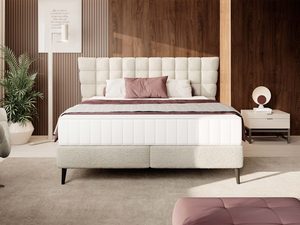 Miniaturka 9 - Kremowe łóżko kontynentalne boucle z pikowanym zagłówkiem elegancka sypialnia