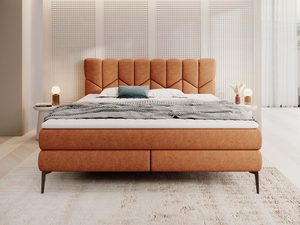 Miniaturka 8 - Łóżko kontynentalne ceglane tapicerowane z zagłówkiem w sypialni