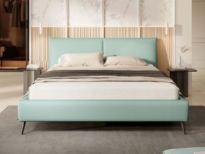 Miniaturka 7 - Łóżko tapicerowane miętowe z wysokim zagłówkiem elegancka sypialnia