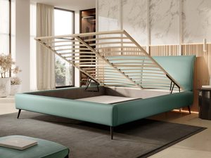 Miniaturka 5 - Łóżko miętowe z pojemnikiem na pościel otwarte w aranżacji sypialni