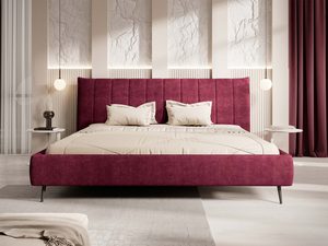 Miniaturka 5 - Łóżko tapicerowane bordowe z wysokim zagłówkiem elegancka sypialnia