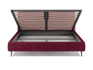 Miniaturka 1 - Bordowe łóżko z otwartym pojemnikiem na pościel widok frontalny
