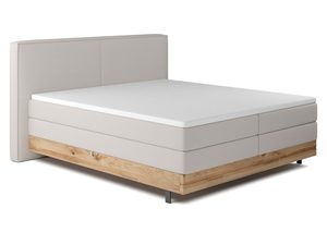 Miniaturka 1 - Łóżko kontynentalne kremowe z drewnianą podstawą dębową perspektywa