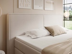 Miniaturka 3 - Kremowe łóżko kontynentalne detal zagłówka prążkowanego zbliżenie