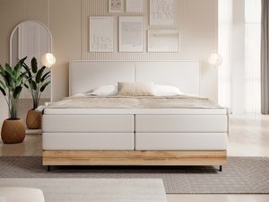 Miniaturka 7 - Kremowe łóżko kontynentalne z drewnianą podstawą w eleganckim wnętrzu