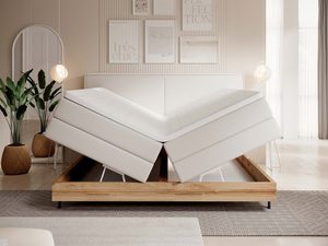 Miniaturka 5 - Kremowe łóżko kontynentalne z otwartym pojemnikiem na pościel w sypialni