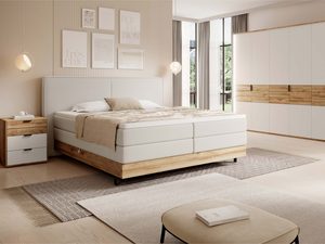 Miniaturka 8 - Sypialnia z łóżkiem kremowym i szafą białą z elementami dębowymi