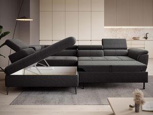 Miniaturka 5 - Narożnik grafitowy z funkcją spania otwarty pojemnik w aranżacji