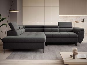 Miniaturka 4 - Narożnik grafitowy z regulowanymi zagłówkami w aranżacji salonu