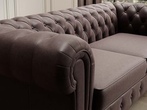 Miniaturka 3 - Sofa Chesterfield brązowa detal podłokietnika pikowanego zbliżenie