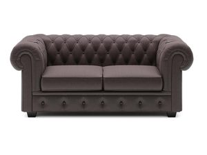 Miniaturka 6 - Sofa Chesterfield brązowa welurowa dwuosobowa widok frontalny