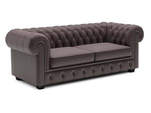 Miniaturka 1 - Sofa Chesterfield brązowa welurowa trzyosobowa perspektywa