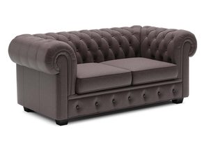 Miniaturka 1 - Sofa Chesterfield brązowa welurowa dwuosobowa perspektywa