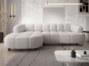 Miniaturka 4 - Narożnik organiczny boucle biało-szary w aranżacji nowoczesnego salonu