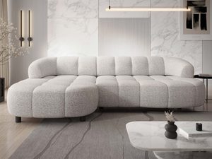 Miniaturka 5 - Narożnik boucle biało-szary zaokrąglony w eleganckim wnętrzu salonu