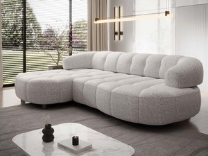 Miniaturka 6 - Biało-szary narożnik boucle zaokrąglony w aranżacji z oknami