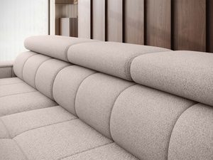 Miniaturka 3 - Narożnik beżowy detal pikowanego oparcia splot tkaniny zbliżenie