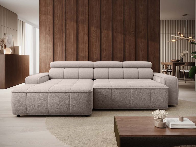 Salon z narożnikiem w modnym stylu