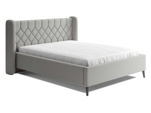 Miniaturka 1 - Szare łóżko tapicerowane z pikowanym zagłówkiem uszatek perspektywa