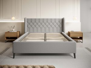 Miniaturka 7 - Łóżko szare tapicerowane z pikowanym zagłówkiem bez materaca w sypialni