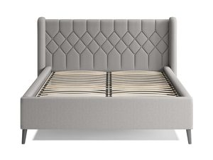 Miniaturka 2 - Szare łóżko tapicerowane z pikowanym zagłówkiem uszatek bez materaca frontalny