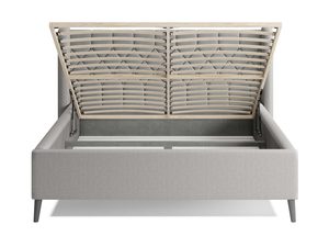 Miniaturka 3 - Łóżko szare tapicerowane z otwartym pojemnikiem na pościel frontalny