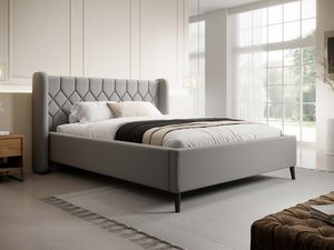 Miniaturka 8 - Szare łóżko tapicerowane z pikowanym zagłówkiem uszatek w sypialni perspektywa