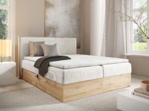 Miniaturka 9 - Kremowe łóżko z drewnianą ramą w eleganckiej sypialni