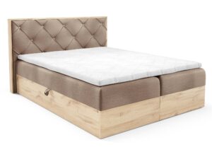 Miniaturka 8 - Łóżko kremowe z drewnianą ramą i pikowanym oparciem eleganckie