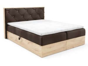 Miniaturka 7 - Brązowe łóżko z drewnianą ramą i pikowanym zagłówkiem