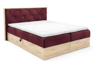 Miniaturka 6 - Łóżko bordowe z drewnianą ramą i pikowanym oparciem