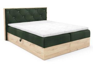 Miniaturka 5 - Granatowe łóżko z drewnianą ramą i pikowanym zagłówkiem