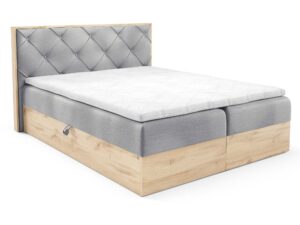 Miniaturka 3 - Szare łóżko z drewnianą ramą i pikowanym zagłówkiem