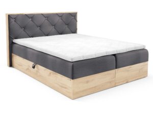 Miniaturka 2 - Łóżko szare z drewnianą ramą i pikowanym oparciem eleganckie