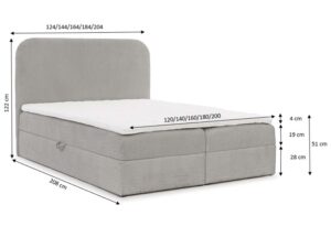 Miniaturka 10 - Schemat wymiarów łóżka z zaokrąglonym zagłówkiem